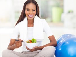woman eating healthy and exercising
