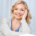 Happy Blonde Woman Looking at Camera Well Woman Cosmetic GYN Photo sq102228474
